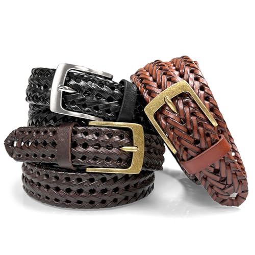 Braided Belt Genuine Leather Woven Casual Dress Belt 1-3/8"(35mm) Wide2