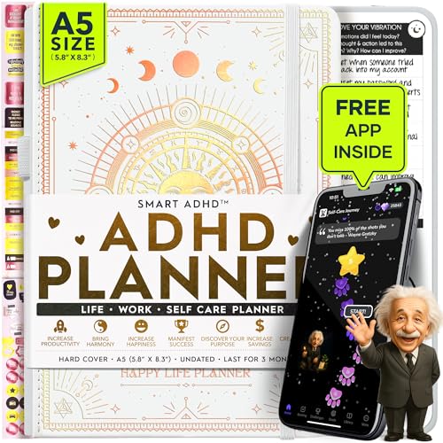 Adhd Daily Planner - A Self Care Personal Gratitude Journal to Increase Productivity and Success in Life & Work, Weekly & Monthly Undated Planner for Women and Men, Vision Board & Organizer + Stickers