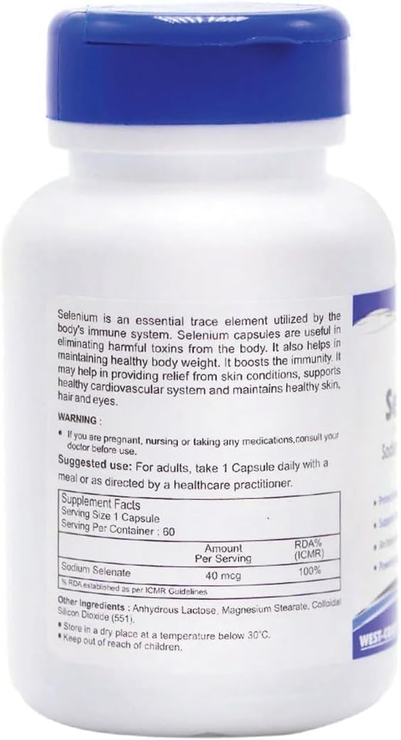Selenium 40mcg - Important Trace Mineral Powder Antioxidant, Immune System Booster |Promote Heart Health Vegan & Non-GMO -60 Capsules