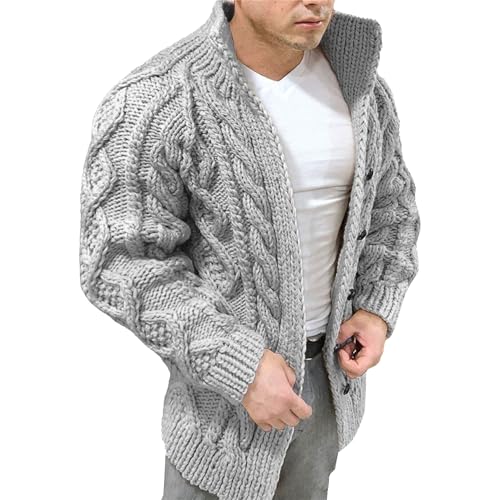 Men's Winter Slim Fit Open Sweaters Shawl Collar Cable Knited Cardigan Slim Fit Cable Knit Long Sleeve