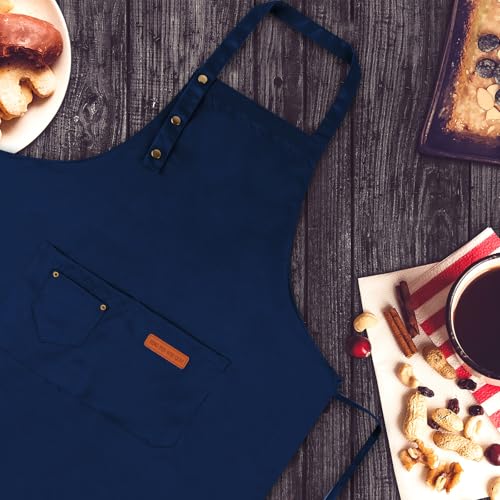 DASHUAIGE 2 Pack Adjustable Waterproof Canvas Aprons, Heavy-Duty Bib with Pockets for Grill & Restaurant Use(Black+Blue) - Cosy Home Interiors DASHUAIGE 2 Pack Adjustable Waterproof Canvas Aprons, Heavy-Duty Bib with Pockets for Grill & Restaurant Use(Black+Blue) - Image 5