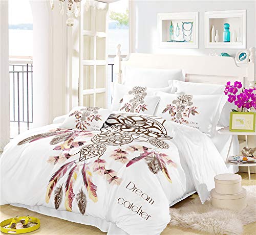 NYLIN Luxe Mode Bohême Plumes Elk Réseau De Capture De Rêve 3D Impression Parure De Lit avec(1 Housse De Couette + 2 Taies d'oreiller),Anti-humidité, Anti-acariens, Lisse Et Confortable thumbnail