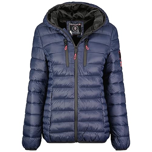 Geographical Norway Alaric Lady - Chaqueta Mujer Cálida Esqui - Abrigo Para Mujeres Con Capucha Sintética - Parka Elegante A Prueba De Viento - Otono Invierno Primavera (Marino S)