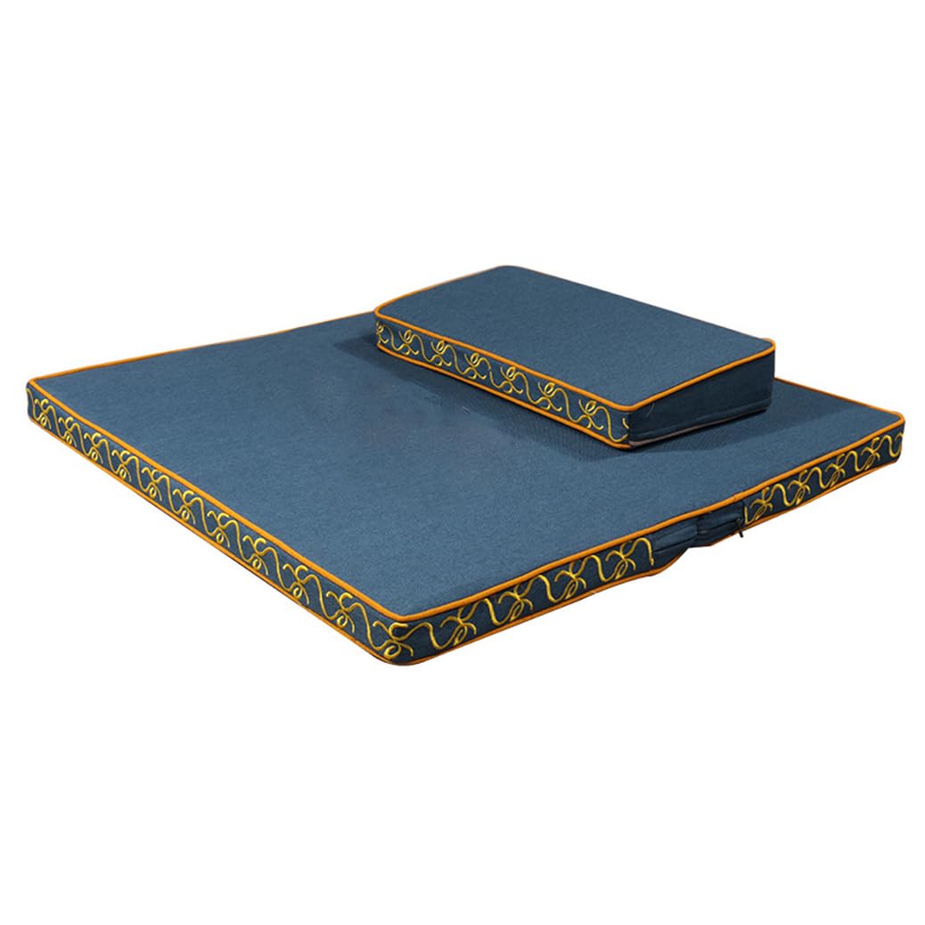 Cojín cuadrado de estilo japonés para tatami, cojín para meditación, yoga, zen, meditación, tatami, suelo, ventana, sentado, azul, 60 cm