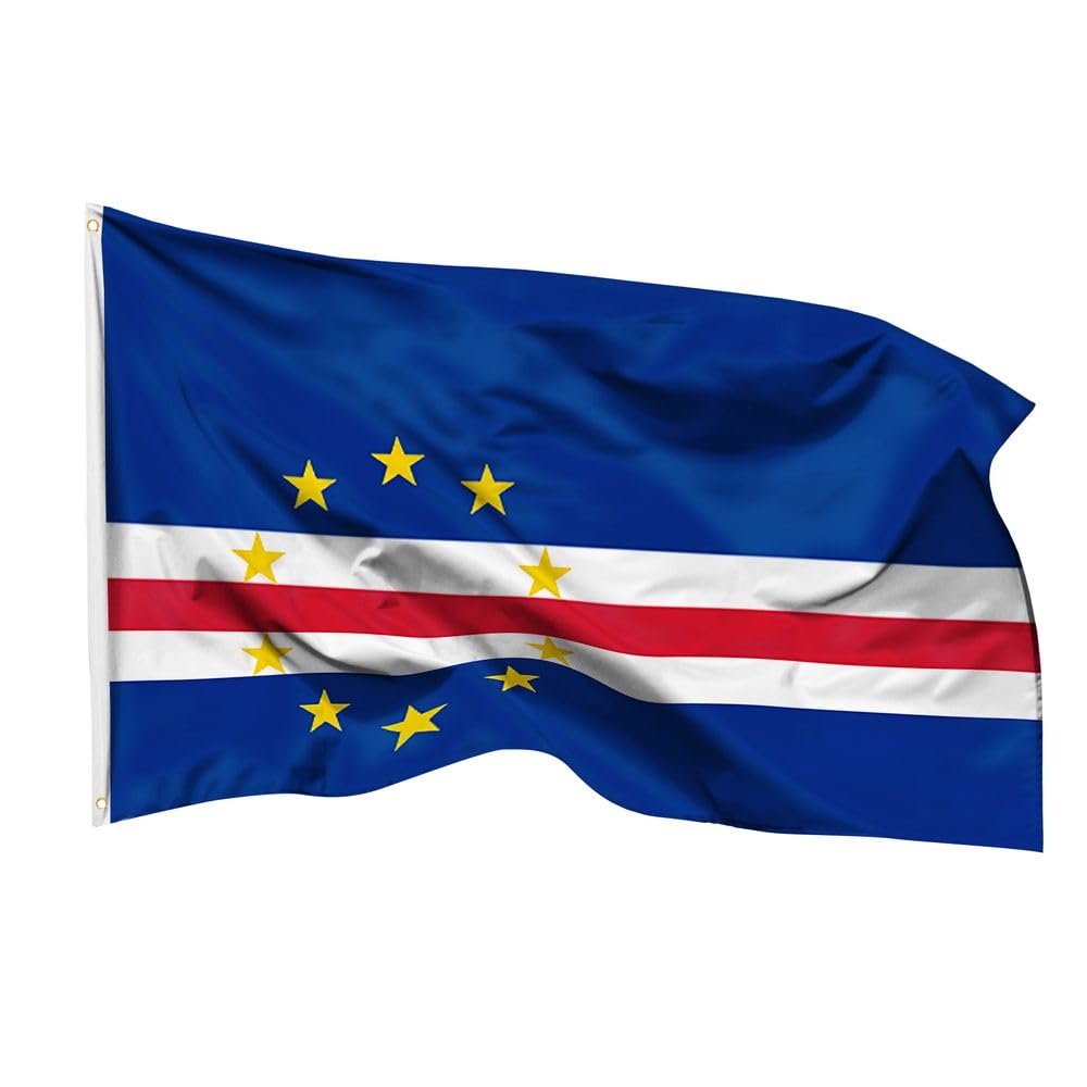 PHENO FLAGS Cape Verde Flag 90 x 150 cm - Weatherproof National Flag Made of Polyester with Double Stitching and Metal Eyelets