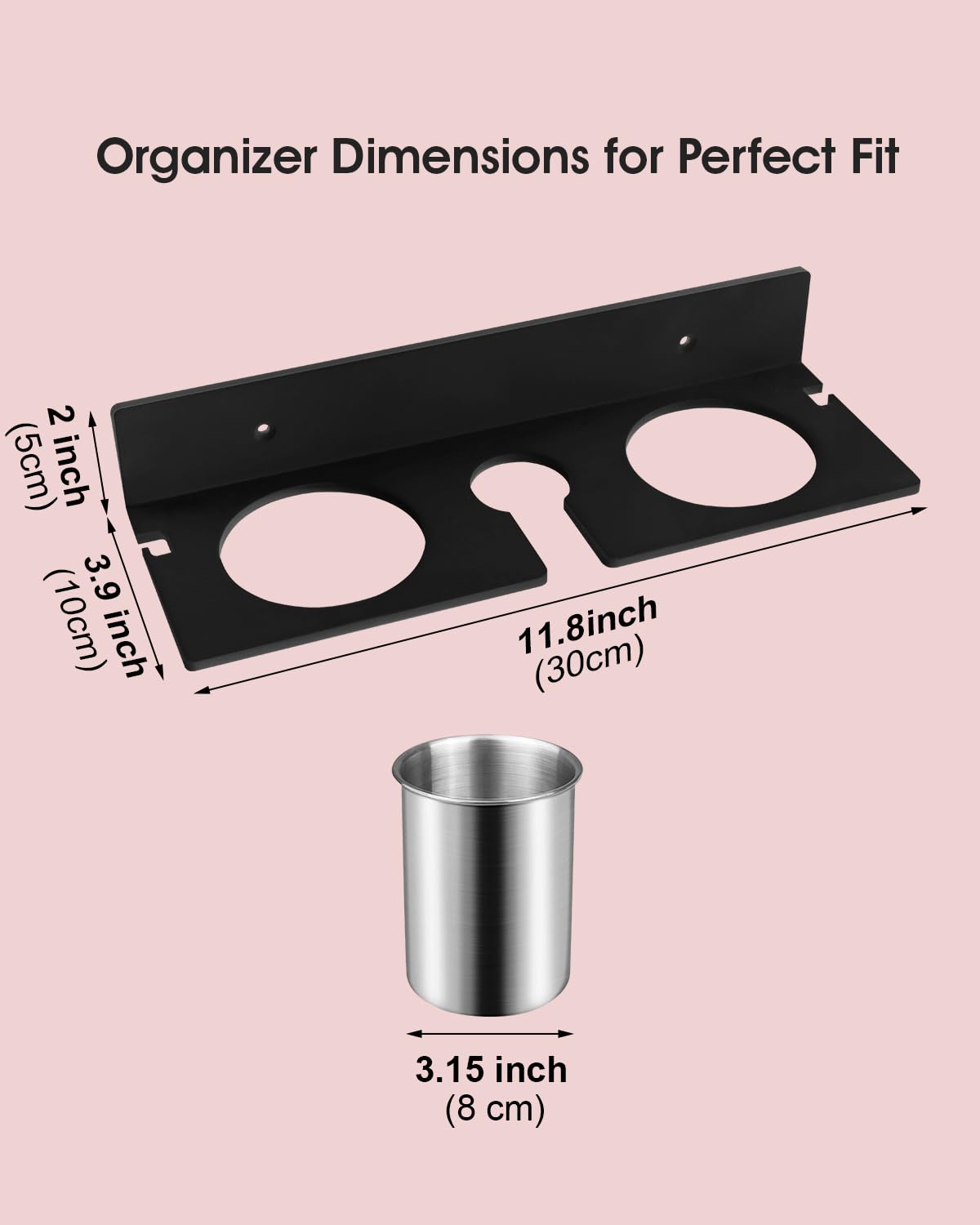 Soporte de pared para secador de pelo, organizador de herramientas para el cabello con vasos de acero resistentes al calor, soporte acrílico para secador de pelo, adhesivo o montaje de