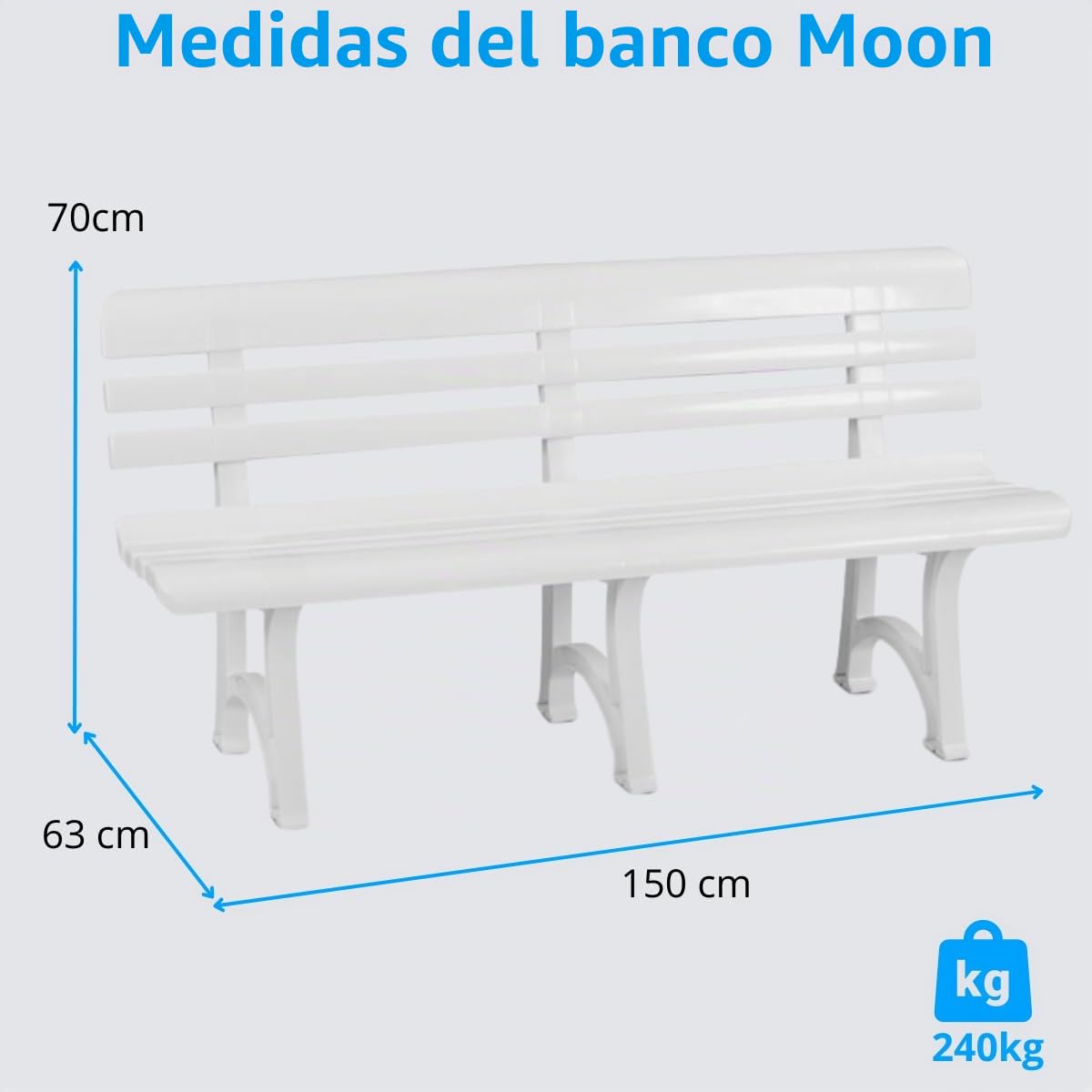 Tomaino - Banco de jardín de plástico resistente de 4 plazas para exteriores, para balcón, terraza, color blanco