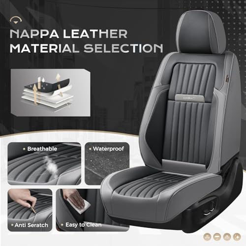 Image of Coverado Car Seat Covers Front Seats, Seat Covers for Cars, Car Seat Protector, 2-Pack Car Seat Cushion Nappa Leather, Waterproof Seat Covers Carseat Cover Universal Fit for Most Cars(Gray&Black)