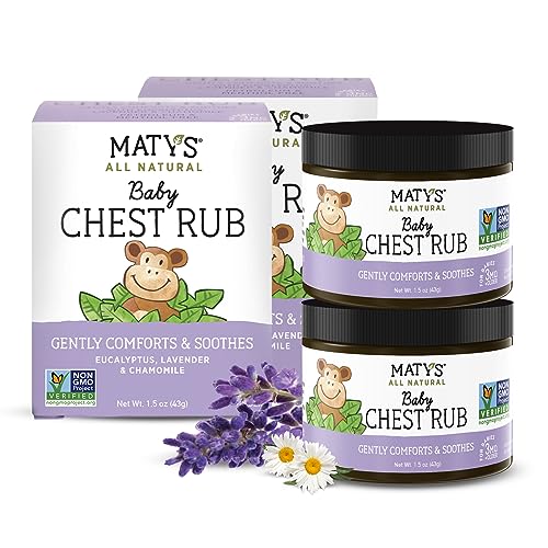 Image of Matys Baby Chest Rub, Soothing Congestion Relief for Babies 3 Months Old & Up, Comforting Eucalyptus, Lavender, & Chamomile for Sleep, Non-GMO, Petroleum Free, Menthol Free, 2 Pack, 1.5 oz each jar