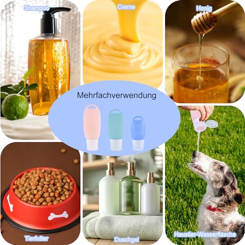 ENUTROF Futtertube Hund Befüllbar Tube Hundetraining 90/60/40ml 3Stk Silikon Reiseflaschen Set mit Karabiner für Reisen Outdoor-Aktivitäten Blau Rosa Grün