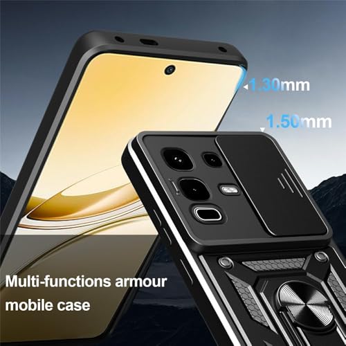 Image of Heavy Duty Back Case Cover for Infinix Note 50s 5G, Shockproof Infinix Note 50s Back Cover, Ring Case with Kickstand and Camera Protection Shutter - Black