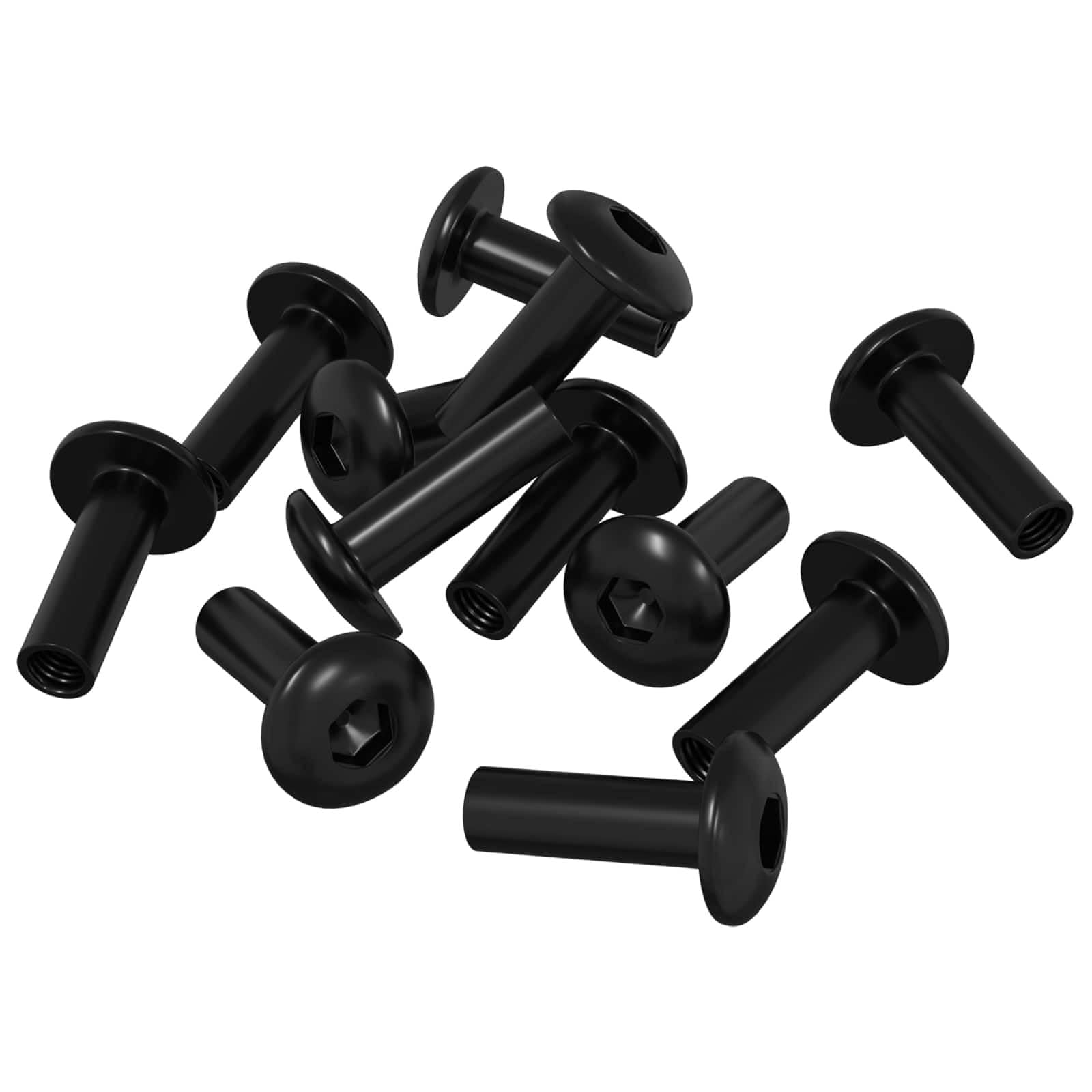 Nakrętki tulejowe M4 x 14,5 mm, czarne, zestaw 8451 sztuk, łączniki meblowe, metalowe, do użytku wewnątrz i na zewnątrz, z łbem sześciokątnym, okrągłe śruby