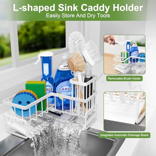 Image of Fikoksol Large Sponge Holder for Kitchen Sink, 90-Degree Sink Caddy Storage