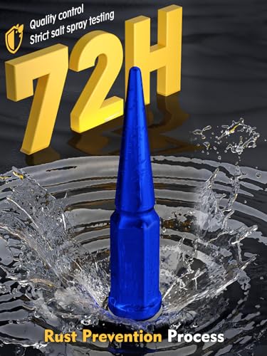 Image of MIKKUPPA M14 x 1.5 Blue Spike Lug Nuts - 24PCS Closed End Lug Nut Set, Compatible with 1999-2022 Chevrolet Silverado, 2001-2022 Chevrolet Tahoe& More，3 /4 inch Hex Spiked Lug Nut with 1 Socket Key