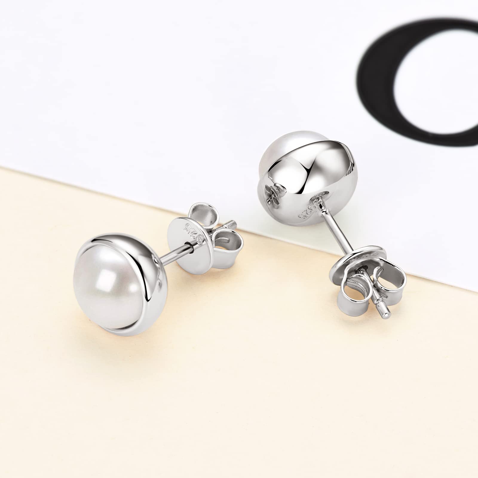 Aretes de perlas para mujer, chapados en oro de 18 quilates, seleccionados a mano, perlas cultivadas de agua dulce AAAA, hipoalergénicos, aretes de boda, regalo de joyería para ella, Plata 2