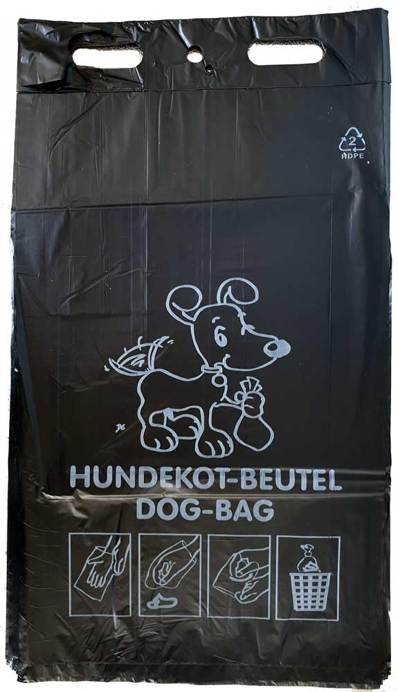 Hundekotbeutel 250 x 310 + 30 mm schwarz mit Druck geblockt 2000 Stück