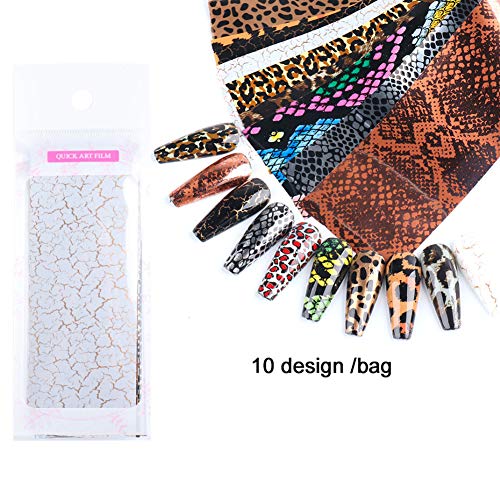 Leopard Nail Art Foil Transfer Stickers, Leopard Print Nail Art Stickers Holographic Foils Animal Skin Design Nail Foil Adhesive Decals For Acrylic Nails Supplies Manicure Tips Decorations 10Pcs #TOP5