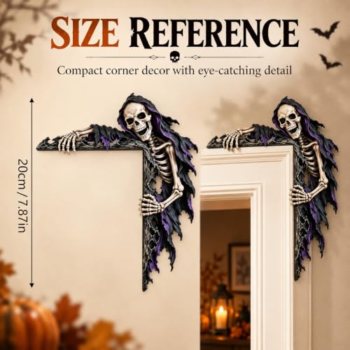 Halloween Door Corner Wooden Decor, L Shaped Gothic Door Topper，Skeleton - image 2