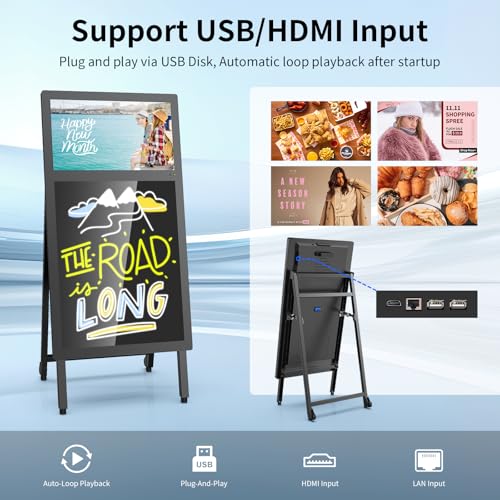 Image of Digital Signage Kiosk and LED Message Writing Board 2 in 1, 21.5 inch LCD 1080p Digital Menu Board Android OS, 8-Hour Battery Portable Standing Advertising Display for Restaurant /Cafe /Retail /Bar