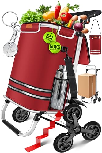 KESSER® Chariot à provisions avec compartiment réfrigérant, avec capacité de 56 L, charge jusqu'à 50 kg, chariot et sac à bandoulière 3 en 1, incl. Puce de courses, Pliable, Bordeaux