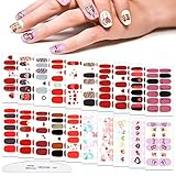 WOKOTO 20 Sheets Romantic Nail Polish Stickers For Valentines Day Heart Shapes Full Nail Wraps For...