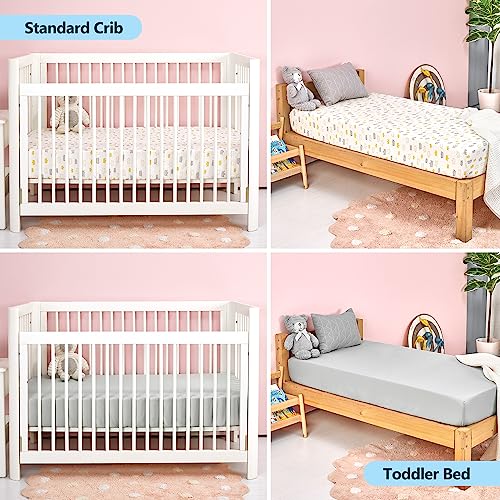 Image of TILLYOU 2 Pack Fitted Crib Sheet Set - 100% Natural Cotton Toddler Bed Mattress Sheets,Standard 28 inchx 52 inch, Gray Crown & Light Gray