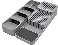 Conjunto Organizador de Talheres e Facas com Divisórias Nichos Separador Porta Talheres Bandeja Organizadora de Gaveta Economiza Espaço Suporte de Cozinha
