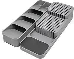 Conjunto Organizador de Talheres e Facas com Divisórias Nichos Separador Porta Talheres Bandeja Organizadora de Gaveta Economiza Espaço Suporte de Cozinha