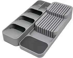 Conjunto Organizador de Talheres e Facas com Divisórias Nichos Separador Porta Talheres Bandeja Organizadora de Gaveta Economiza Espaço Suporte de Cozinha