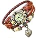 Boho Chic Vintage Leather Rope Bracelet Quartz Watch with Heart (Brown)