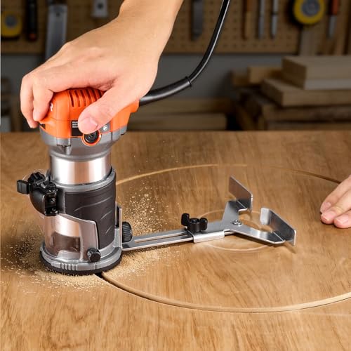 VEVOR Wood Router, 1 HP 710W, Variable Speed Palm Router Tool with Soft Start, Compact Wood Edge Trimmer with Fixed Base & 1/4-Inch Collet, Dust Hood, for Woodworking, Trimming, DIY Projects, Corded by VEVOR - Used condition - Image 2