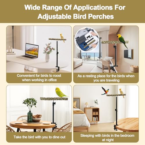 Image of 13-23 Inch Height Adjustable Desktop Bird Perch Pepper Wood Bird Training Perch Stand Parakeet Perches Indoor and Outdoor Parrot Stands for Small to Medium Bird