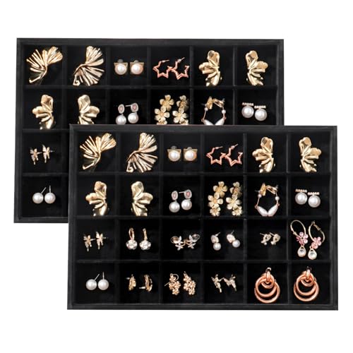 Image of Large Velvet Jewelry Tray Display Drawer Inserts 2 Pack