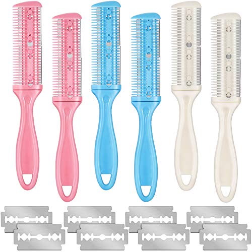 6 Pieces Dual Side Cutting Scissors with 20 Pieces Razors Razor Comb Hair