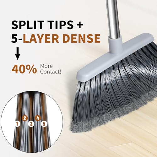 image for QCFOLY Broom, Outdoor Brooms for Sweeping Indoor, Adjustable 55
