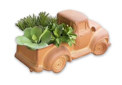 Terracotta Pickup Truck Planter - Unique Plant Pot for Indoors Or Outdoors - 10x19x8 inches - Orange