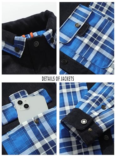 HYPESTFIT Men's Corduroy Plaid Sherpa Lined Flannel Shirt Jacket Fleece Coat - image 5