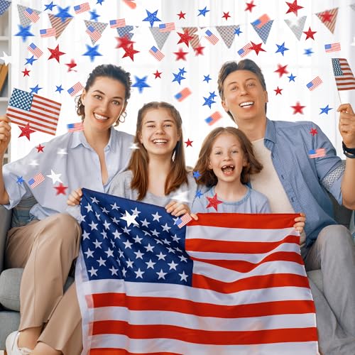Image of 300Pcs Patriotic Confetti Christmas American Flag with Glitter Stars Scatter Paper Red White Blue Table Decor for USA Xmas Holiday New Year Labor Day Veterans Day Birthday Party Decoration Supplies