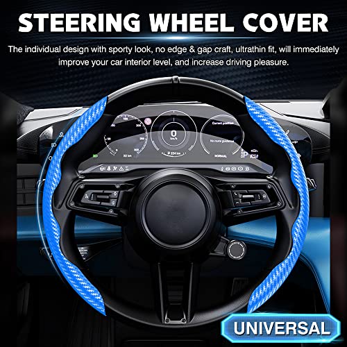 Image of Cartist Steering Wheel Cover, Carbon Fiber Steering Wheel Cover, Wheel Cover for Men /Women, Anti-Slip, Durable, Universal for 99% Car (Black+Blue)