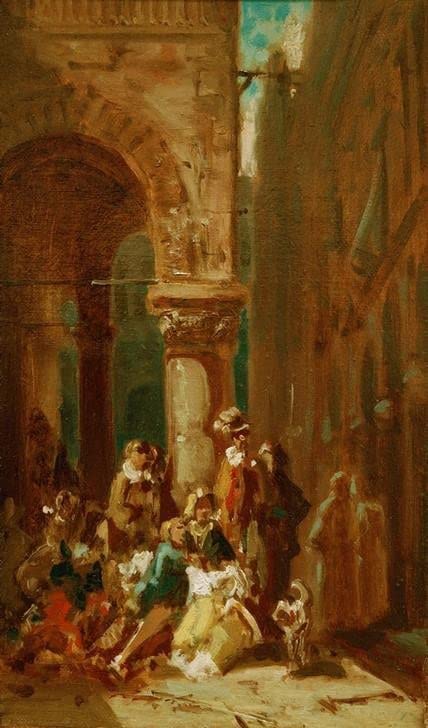 Poster Carl Spitzweg Acteurs de la Loggia dei Lanzi Toile 50x70cm pour Salon