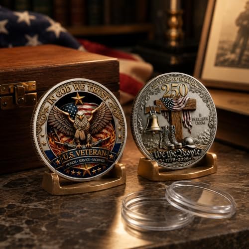 1776-2026 Patriotic Collectible Coin, Double-Sided Eagle Style Challenge Token, Decorative Keepsake Gift for Collectors, Veterans and Display Cases (10PC) - View 4