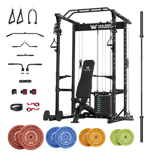 Image of MAJOR FITNESS Power Cage Drone1 Premium- Multi-Function Power Rack for Home Gym, Squat Rack with Pull-up Bar, Cable Crossover System, J-Hooks, for Strength Training, Heavy-Duty Steel Construction