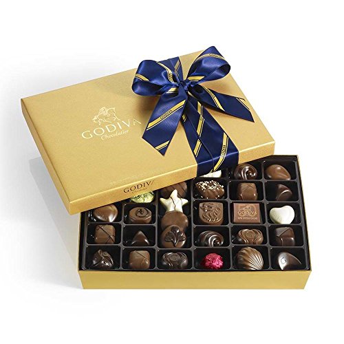 Godiva Chocolatier Assorted Chocolate Gold Gift Box, Striped Ribbon, Great Gift, Father's Day Gift, 36 Count, Gift Set 2