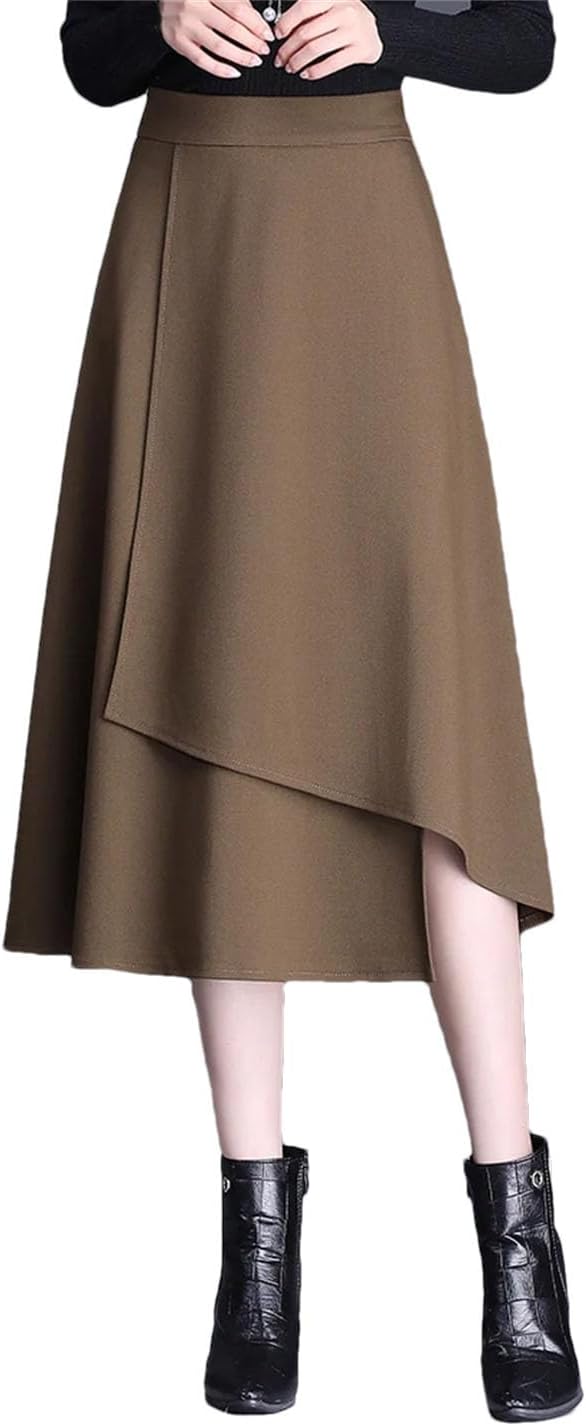 Women Irregular Skirts Twill Elastic High Waist Office Lady Mid Asymmetrical Skirt Female
