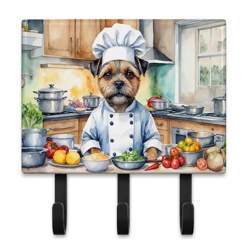 Caroline's Treasures Border Terrier The Chef Leash or Key Holder Wall Hooks, Key Hooks Holder, Coat Rack Wall Mount, Coat Hooks, Hooks for Hanging Keys, Towels, Aprons, Leashes