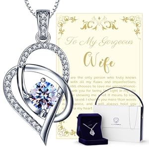 Gift for Wife from Husband, 1 Carat Heart Moissanite Necklace, 925 Sterling Silver Pendant with 2 Chains, Romantic Anniversary, Birthday, Valentine’s Day, or Wedding Gift in Elegant Box for Her