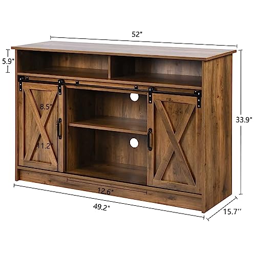 4Ever2Buy Coffee Bar Cabinet With Storage, Farmhouse Sideboard Buffet Cabinet With Sliding Barn Door, 52'' Kitchen Cabinet With Adjustable Shelves，Coffee Bar Table For Living Dining Room，Rustic Oak #TOP7