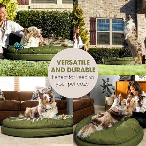 Image of ClevaHome Orthopedic Dog Bed for Large Dogs, 42 inches Dual Layer Water Repellent Round Pet Bed with Washable Cover Nonslip Bottom (Olive Branch)
