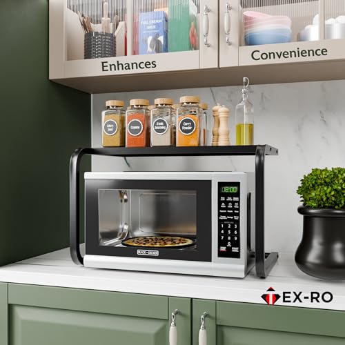 Image of TEX-RO Platform Top Microwave Stand /Oven Stand for Kitchen Organizer /Utensils Stand for Kitchen /Shelf Dish Rack for Home (Black)