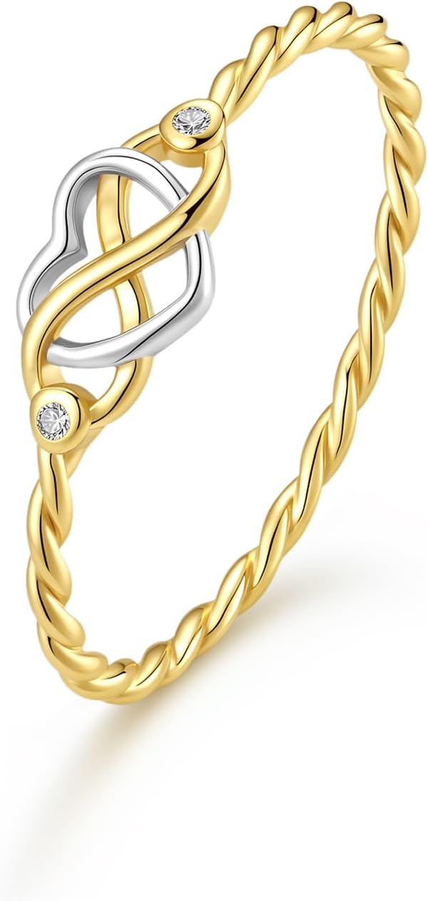 925 14K Gold Plated 925 Sterling Silver Rings for Women Heart Infinity Knot Promise Rings for Her Stackable Dainty CZ Ring Comfort Fit Jewelry for Anniversary Birthday Christmas Graduation Gifts